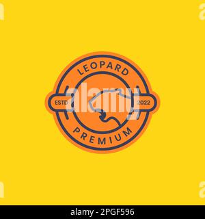 testa leopardo ruggito fauna selvatica carnivore foresta minimo cerchio badge logo vettore design Illustrazione Vettoriale