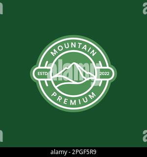 mountain peak hill collina escursioni all'aperto avventura cerchio linea distintivo moderno logo design vettore Illustrazione Vettoriale