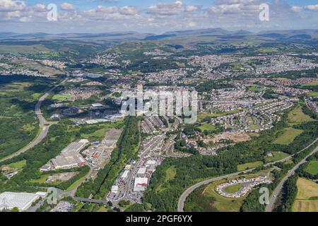 Vedute aeree di Merthyr Tydfil Foto Stock