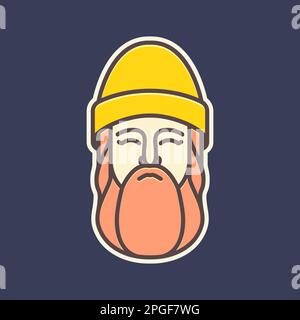 cool uomo viso testa barba bush indossare cappello beanie colorato mascotte adesivo logo vettore design Illustrazione Vettoriale