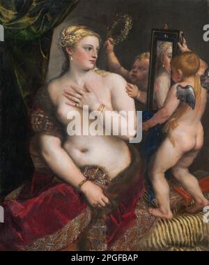 Venere con uno specchio circa 1555 di Tiziano Foto Stock