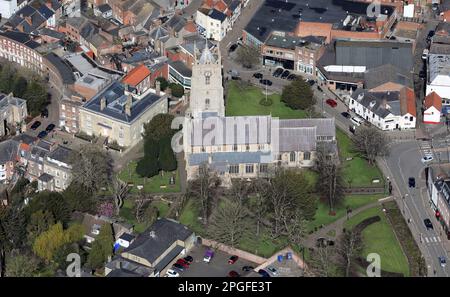 Vista aerea di St. Peter e St. Paul Parish Church, centro di Wisbech. Cambridgeshire Foto Stock