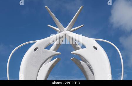 Primo piano scultura Monumento all'unità e fontana Victoria Mahe Seychelles Foto Stock