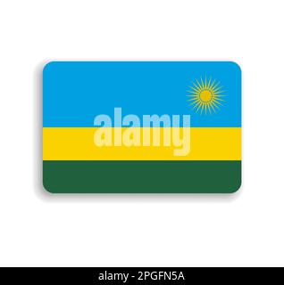 Bandiera Rwanda - rettangolo vettoriale piatto con angoli arrotondati e ombre sfumate. Illustrazione Vettoriale
