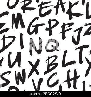 Il pennello per font Graffiti traccia un motivo senza giunture. Disegno dell'alfabeto del pennello dell'illustrazione digitale per stampa, tessile, fotoricettore, decorazione domestica, moda, superficie, grafico Illustrazione Vettoriale