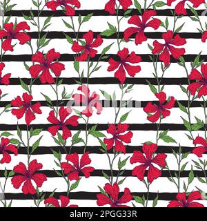 Comune fiore di mallow motivo senza cuciture floreali. Disegno vettoriale sfondo floreale. Illustrazione Vettoriale