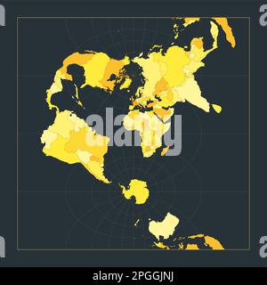Mappa del mondo. Proiezione sferica trasversale di Mercatore. Illustrazione futuristica del mondo per la tua infografica. Colori country gialli brillanti. Illustrazione Vettoriale