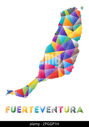 Fuerteventura - colorata a bassa forma di isola poliedrica. Triangoli geometrici multicolori. Design moderno e alla moda. Illustrazione vettoriale. Illustrazione Vettoriale