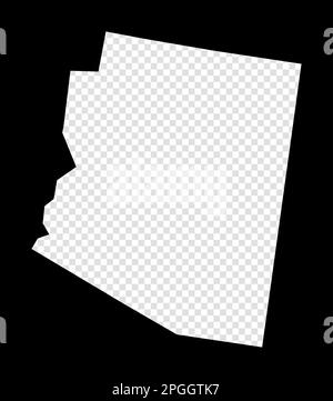 Mappa stencil dell'Arizona. Mappa semplice e minimamente trasparente dell'Arizona. Rettangolo nero con forma di taglio dello stato statunitense. Illustrazione vettoriale originale. Illustrazione Vettoriale