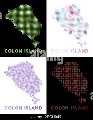 Mappa di Colon Island. Collezione di mappe di Colon Island in stile punteggiato. Illustrazione vettoriale. Illustrazione Vettoriale