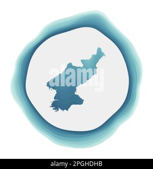 Logo della Corea del Nord. Distintivo del paese. Insegna circolare a strati intorno alla forma del confine della Corea del Nord. Interessante illustrazione vettoriale. Illustrazione Vettoriale