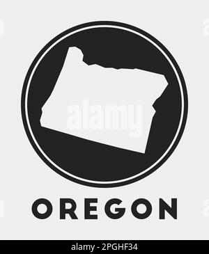 Icona Oregon. Logo rotondo con mappa e titolo dello stato degli Stati Uniti. Elegante distintivo Oregon con mappa. Illustrazione vettoriale. Illustrazione Vettoriale