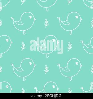 Carino uccello primavera senza cuciture modello vettoriale illustrazione. Carta da parati per bambini Doodle Illustrazione Vettoriale