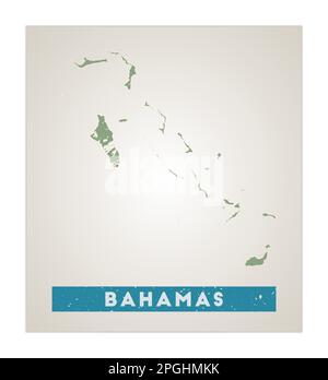 Mappa delle Bahamas. Poster del paese con le regioni. Vecchia trama grunge. Forma delle Bahamas con nome del paese. Interessante illustrazione vettoriale. Illustrazione Vettoriale