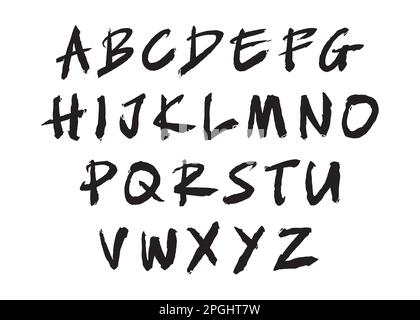 Tratti di pennello per font ABC dipinti. Set di alfabeti per pennelli per illustrazioni digitali. Illustrazione Vettoriale