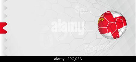 Banner design di una palla di calcio con bandiera di Sark in rete di calcio, l'obiettivo della nazionale di calcio della squadra di Sark. Illustrazione vettoriale. Illustrazione Vettoriale