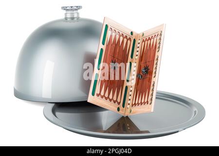 Ristorante cloche con backgammon, 3D rendering isolato su sfondo bianco Foto Stock