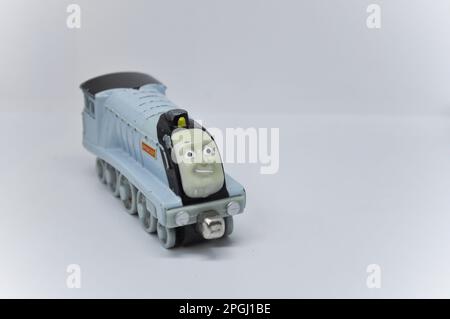 Un modello pressofuso di Spencer della serie Thomas The Tank Engine su sfondo bianco Foto Stock