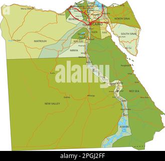 Mappa politica modificabile estremamente dettagliata con livelli separati. Egitto. Illustrazione Vettoriale