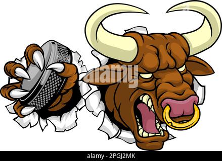 Mascotte di Hockey su ghiaccio Bull Minotaur Longhorn Cow Illustrazione Vettoriale