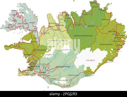 Mappa politica modificabile estremamente dettagliata con livelli separati. Islanda. Illustrazione Vettoriale
