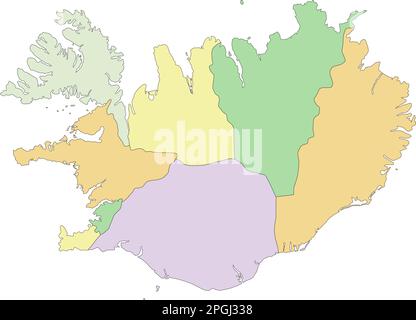 Islanda - Mappa politica modificabile molto dettagliata con etichettatura. Illustrazione Vettoriale