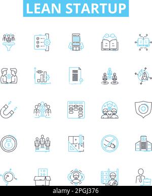 Set di icone della linea del vettore di avvio Lean. Lean, Startup, iterate, MVP, Agile, I KPI, l'illustrazione del prototipo, delineano simboli e segnali concettuali Illustrazione Vettoriale