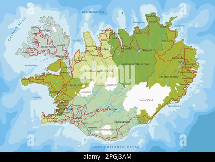 Mappa politica modificabile estremamente dettagliata con livelli separati. Islanda. Illustrazione Vettoriale