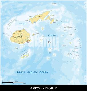 Mappa dello stato dell'isola del Pacifico del Sud della Repubblica Figi Foto Stock