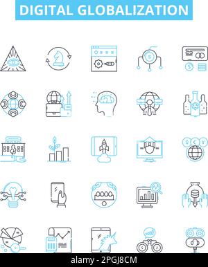 Set di icone di linee vettoriali per la globalizzazione digitale. Digitale, globalizzazione, tecnologia, connettività, networking, Interconnettività, illustrazione mobilità Illustrazione Vettoriale