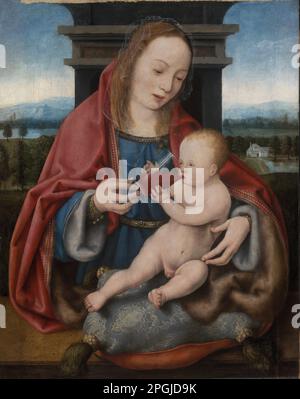 La Vergine con il Bambino Cristo bere vino circa 1520 di Joos van Cleve Foto Stock