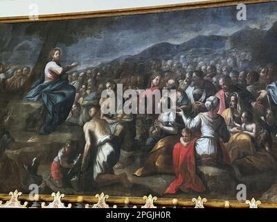 Gallipoli, Italia. Un dipinto del 18th° secolo di Diego Oronzo Bianchi raffigurante il "Sermone sul Monte", all'interno della Chiesa di Santa Maria degli Angeli. Foto Stock