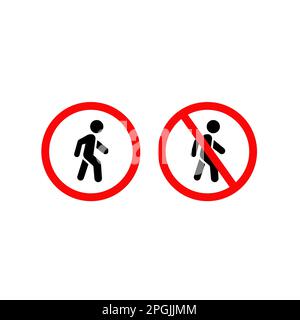 Nessun accesso all'icona a piedi per il cartello di divieto pedoni, illustrazione vettoriale. Nessun segnale pedonale Illustrazione Vettoriale