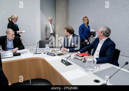 L'AIA - Sottosegretario di Stato Marnix van rij (Finanze), Romke de Jong (D66), Inge van Dijk (CDA) e Folkert Idsuna (VVD) durante un dibattito in commissione sull'amministrazione fiscale e doganale presso la Camera dei rappresentanti. ANP BART MAAT netherlands OUT - belgio OUT Foto Stock