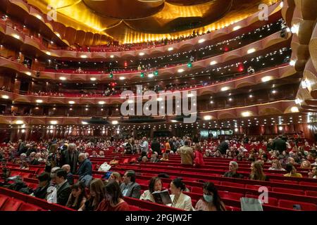 Interno dell'auditorium MAIM prima dello spettacolo, Metropolitan Opera House, New York City, USA Foto Stock