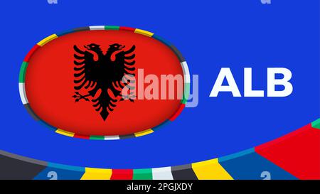 Bandiera dell'Albania stilizzata per le qualifiche dei tornei di calcio europei. Flag sullo sfondo del vettore. Illustrazione Vettoriale