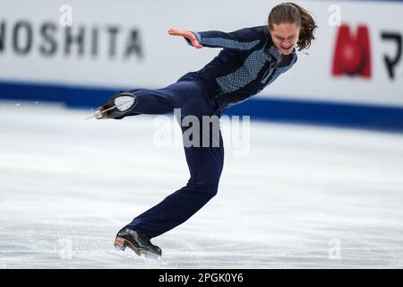 Saitama, Giappone. 23rd Mar, 2023. Deniss Vasiljevs di Lettonia si esibisce durante il breve programma maschile al Campionato Mondiale di Pattinaggio ISU al Saitama Super Arena di Saitama, Giappone, 23 marzo 2023. Credit: Zhang Xiaoyu/Xinhua/Alamy Live News Foto Stock