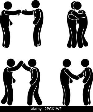 silhouette di gente che scuote le mani e abbraccia, amicizia Illustrazione Vettoriale