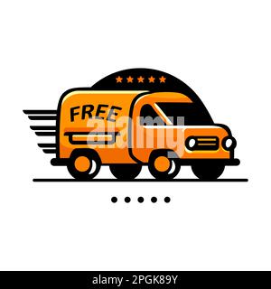 Servizio di consegna rapida. Logo di consegna con immagine di un'auto. Icona del veicolo per la consegna. Illustrazione vettoriale Illustrazione Vettoriale