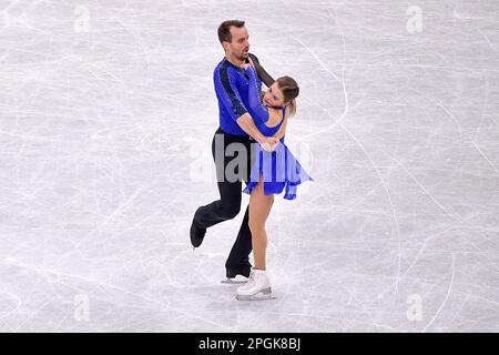 SAITAMA, GIAPPONE - 23 MARZO: Alisa Efimova e Ruben Blommaert di Germania competono nel programma Pairs Short durante i Campionati mondiali di pattinaggio a figure 2023 dell'ISU alla Saitama Super Arena il 23 marzo 2023 a Saitama, Giappone (Foto di Pablo Morano/BSR Agency) Foto Stock