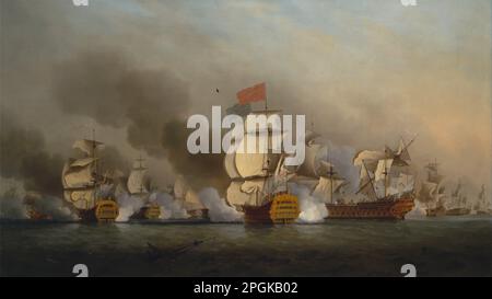 Vice ammiraglio Sir George Anson's Victory al largo di Cape Finisterre 1749 di Samuel Scott Foto Stock