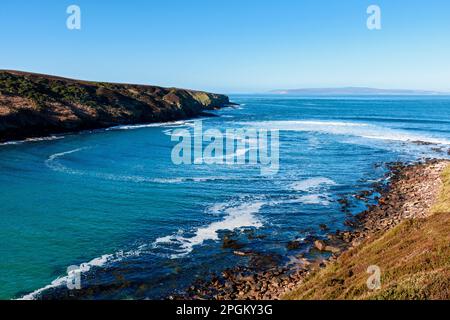 La baia chiamata Scotland's Haven sul lato orientale di St John's Point, Caithness, Scozia, Regno Unito Foto Stock