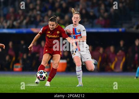 Roma, Italia, Italia. 21st Mar, 2023. Emilie Bosshard Haavi di A.S. Roma durante i quarti di finale, 1st tappa UEFA Women's Champions League tra A.S. Roma e FC Barcellona il 21 marzo 2023 allo Stadio Olimpico di Roma. (Credit Image: © Domenico Cippitelli/Pacific Press via ZUMA Press Wire) SOLO PER USO EDITORIALE! Non per USO commerciale! Foto Stock