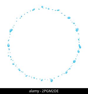 Modello rotondo con cornice realizzata con gocce d'acqua blu diverse in stile cartoon. Illustrazione Vettoriale