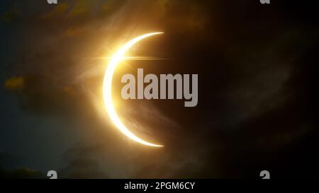 La luna sta per passare davanti al sole creando un'eclissi solare totale. Illustrazione Foto Stock