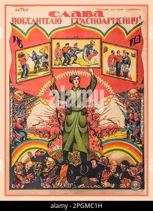 1920s Vintage Soviet Russian Revolution URSS Propaganda Poster Caption: Glory to the Winner of the Bolscevik Red Army ! Rivoluzione russa Guerra civile 1920 URSS Unione Sovietica Russia Foto Stock