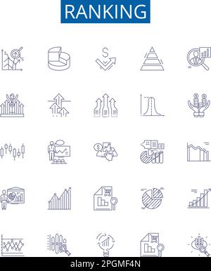 Linea di classificazione icone segni set. Collezione di disegno di Ranking, Rank, luogo, posizione, ordine, Punteggio, classificazione, classificazione, classificazione delle illustrazioni vettoriali del concetto di contorno Illustrazione Vettoriale