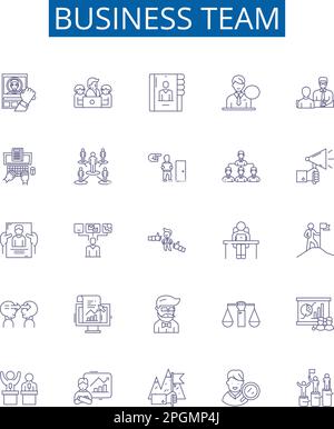 Set di simboli delle icone della linea del team aziendale. Progettare la raccolta di Team, Business, cooperazione, collaborazione, cooperazione, Schema di gruppo, unità, integrazione Illustrazione Vettoriale