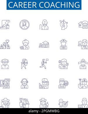 Linea di formazione di carriera icone set segni. Collection di disegno di carriera, istruente, mentoring, consiglio, counseling, Obiettivi, sviluppo, struttura della lettera di presentazione Illustrazione Vettoriale