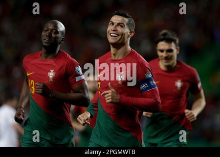 Lisboa, Portogallo. 23rd Mar, 2023. Cristiano Ronaldo durante la partita dei qualificatori europei tra Portogallo e Liechtenstein a Estádio Jose Alvalade il 23th marzo 2023 a Lisbona, Portogallo.&#XA;&#XA;&#XA; (Foto: Valter Gouveia/Sports Press Photo/C - SCADENZA UN'ORA - ATTIVARE SOLO SE LE IMMAGINI HANNO MENO DI UN'ORA FTP - Alamy) Credit: SPP Sport Press Photo. /Alamy Live News Foto Stock